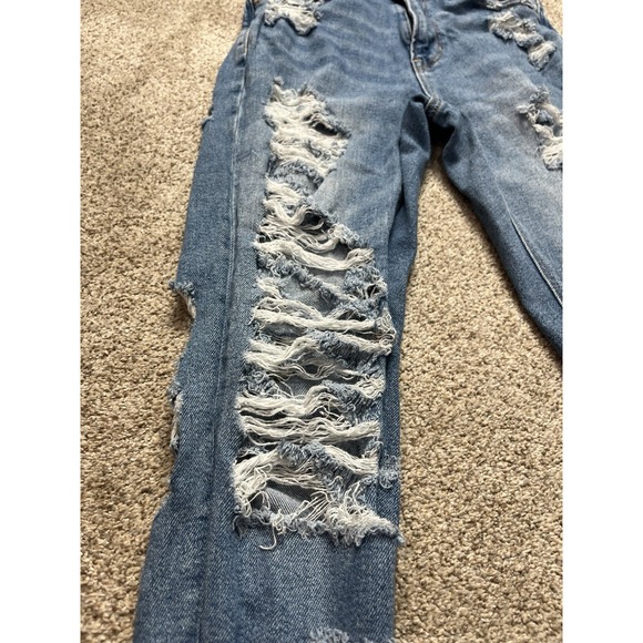 American Eagle Outfitters Womens Jeans Straight Leg Blue Distressed Denim Sz 0 - Picture 3 of 12